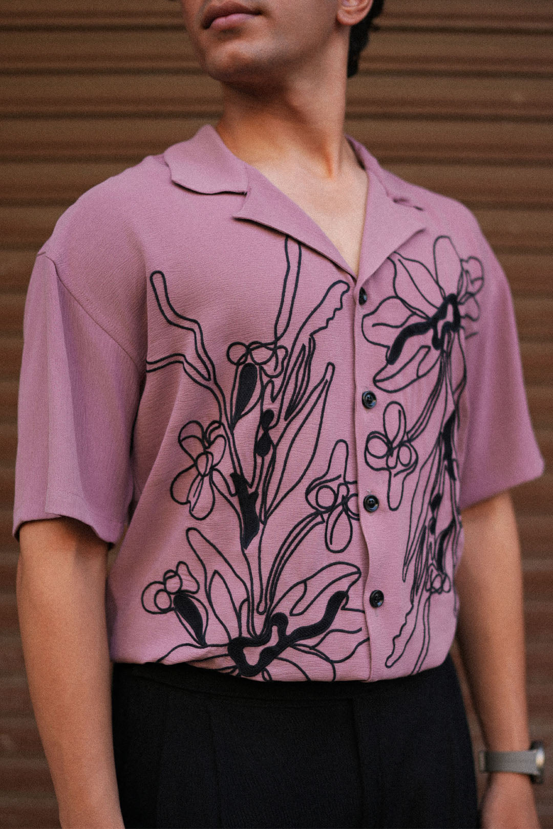 DUST PINK EMBROIDERED SATIN SHIRT