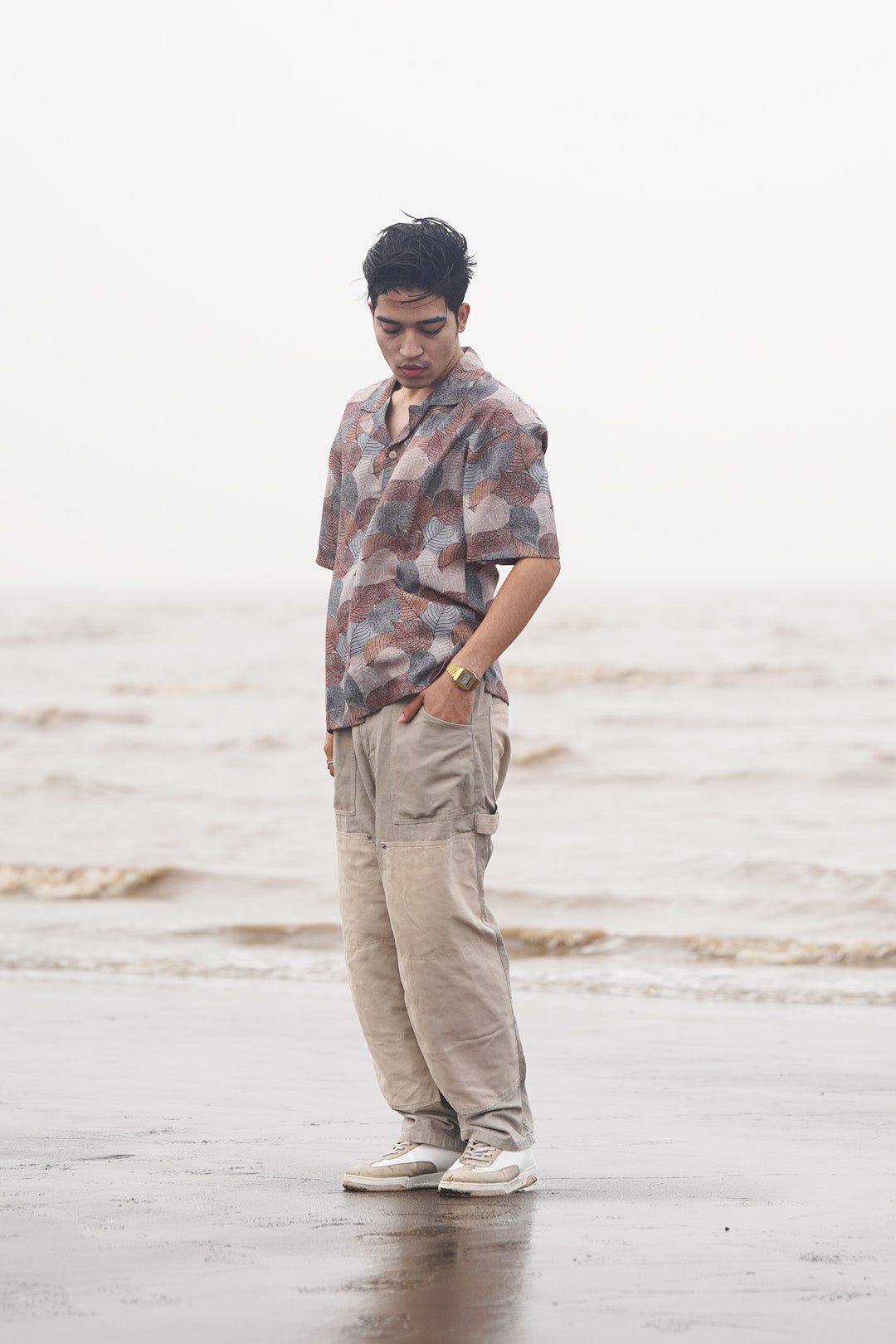 LEAF PRINT LINEN BLEND SHIRT