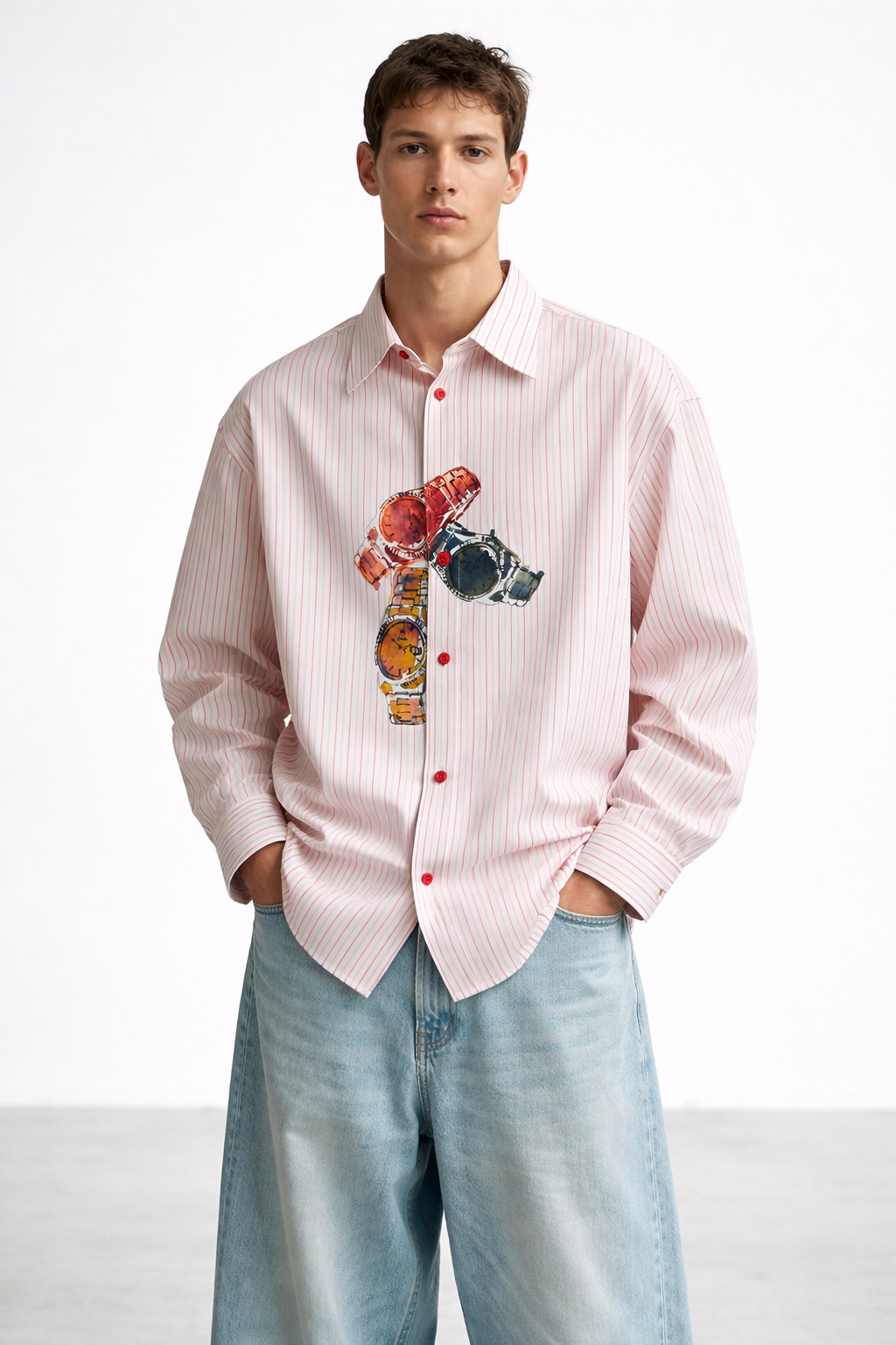 WATCH RED STRIPED FULL SLEEVE SHIRT