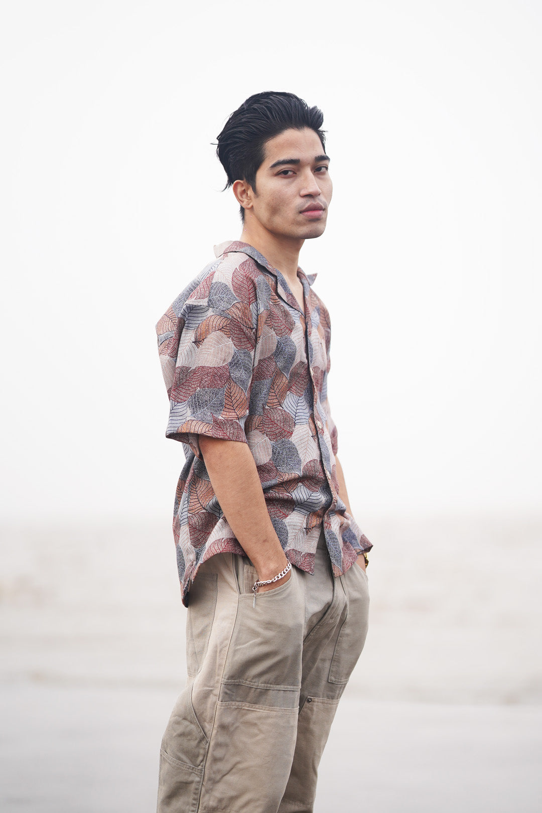 LEAF PRINT LINEN BLEND SHIRT