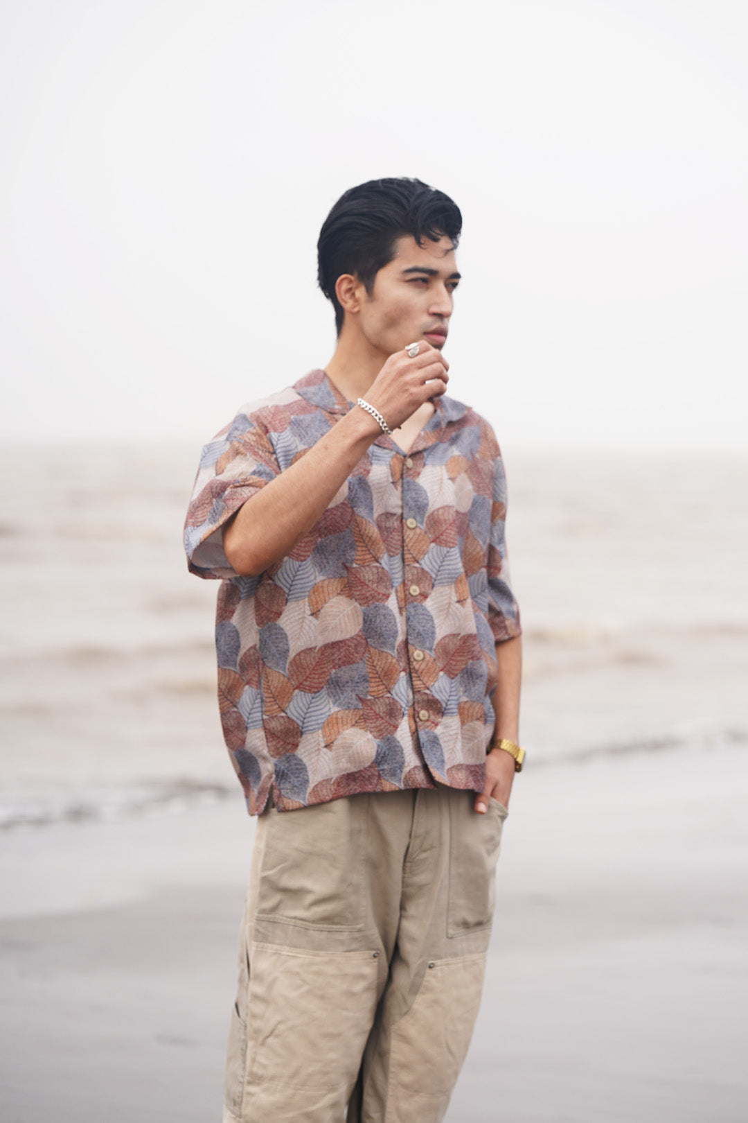 LEAF PRINT LINEN BLEND SHIRT
