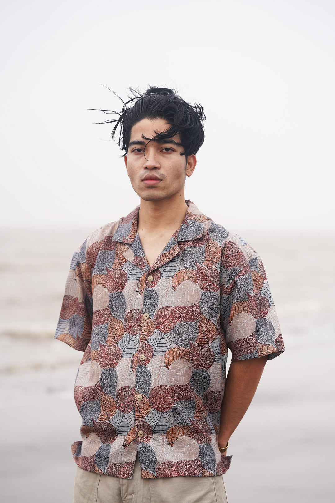 LEAF PRINT LINEN BLEND SHIRT
