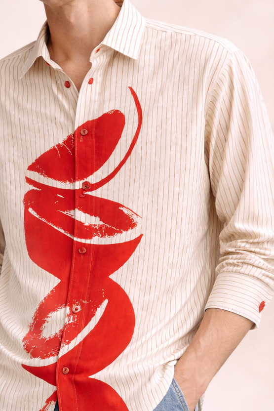 ORANGE STRIPED FULL SLEEVE SHIRT