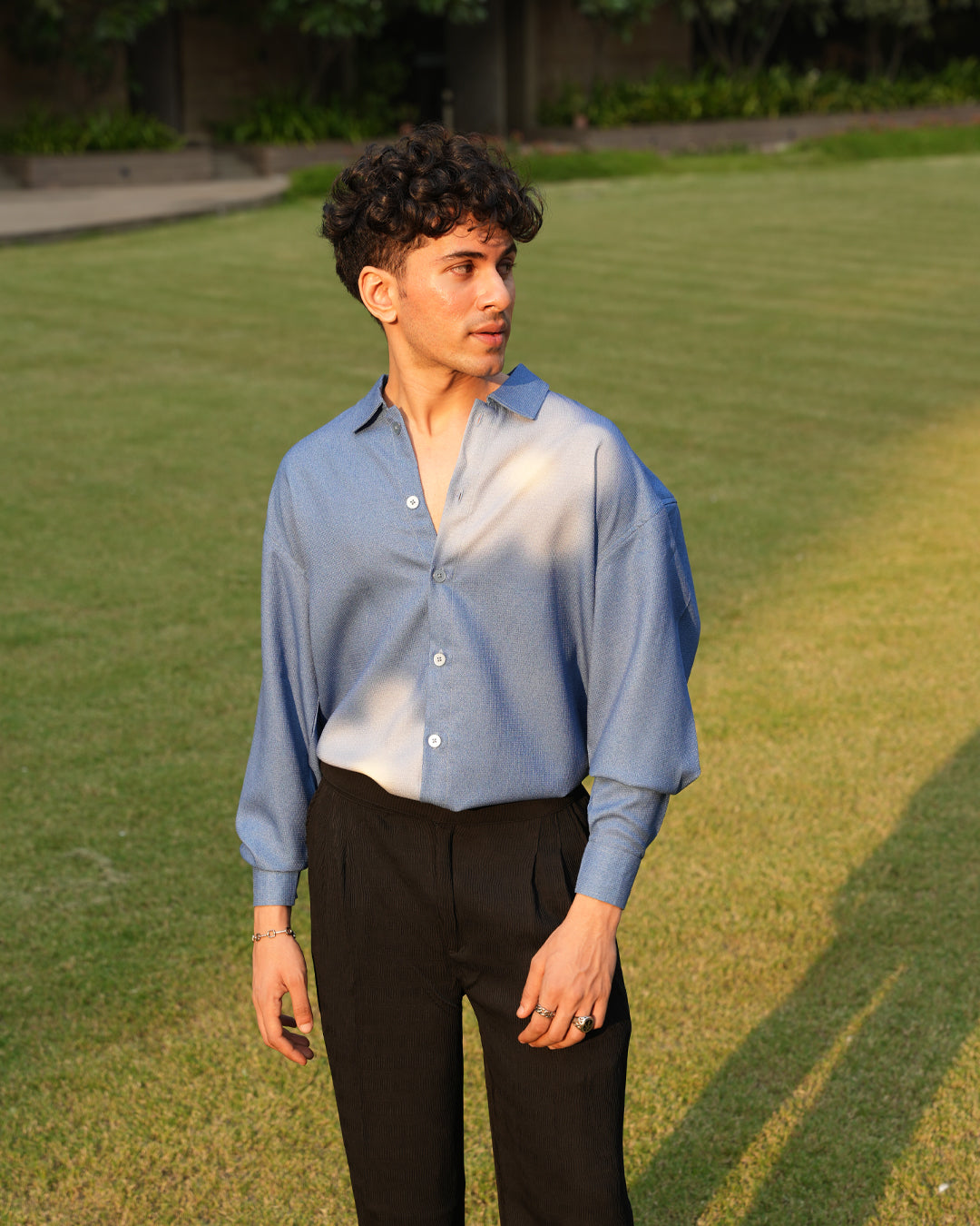 BLUR FLOWER BLUE FULL SLEEVE SHIRT