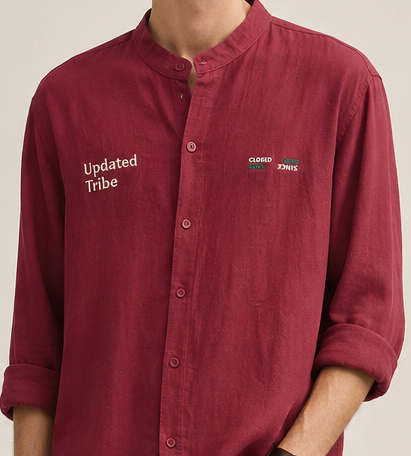 RED BAND COLLAR LINEN SHIRT