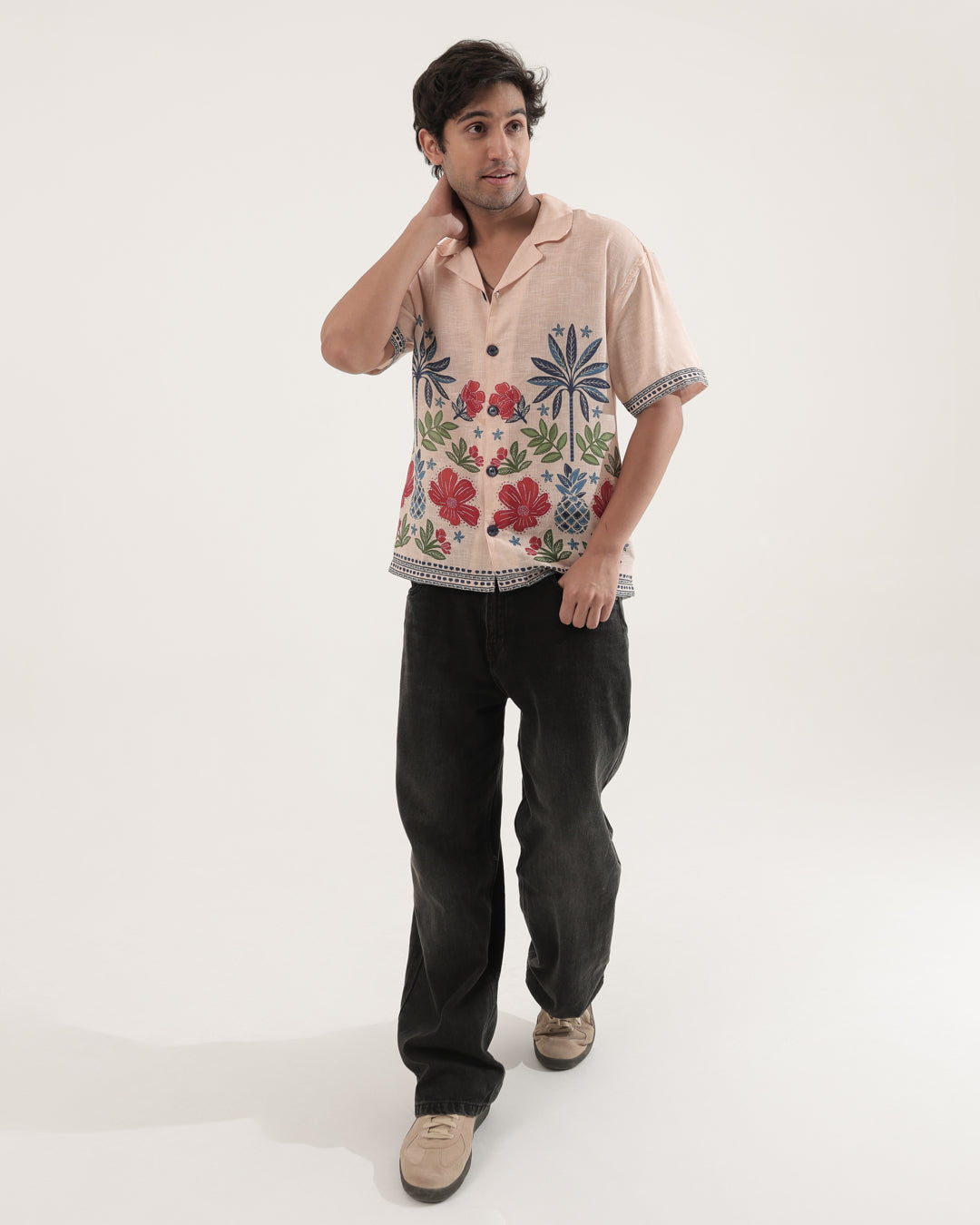 PEACH LINEN OVERSIZED SHIRT