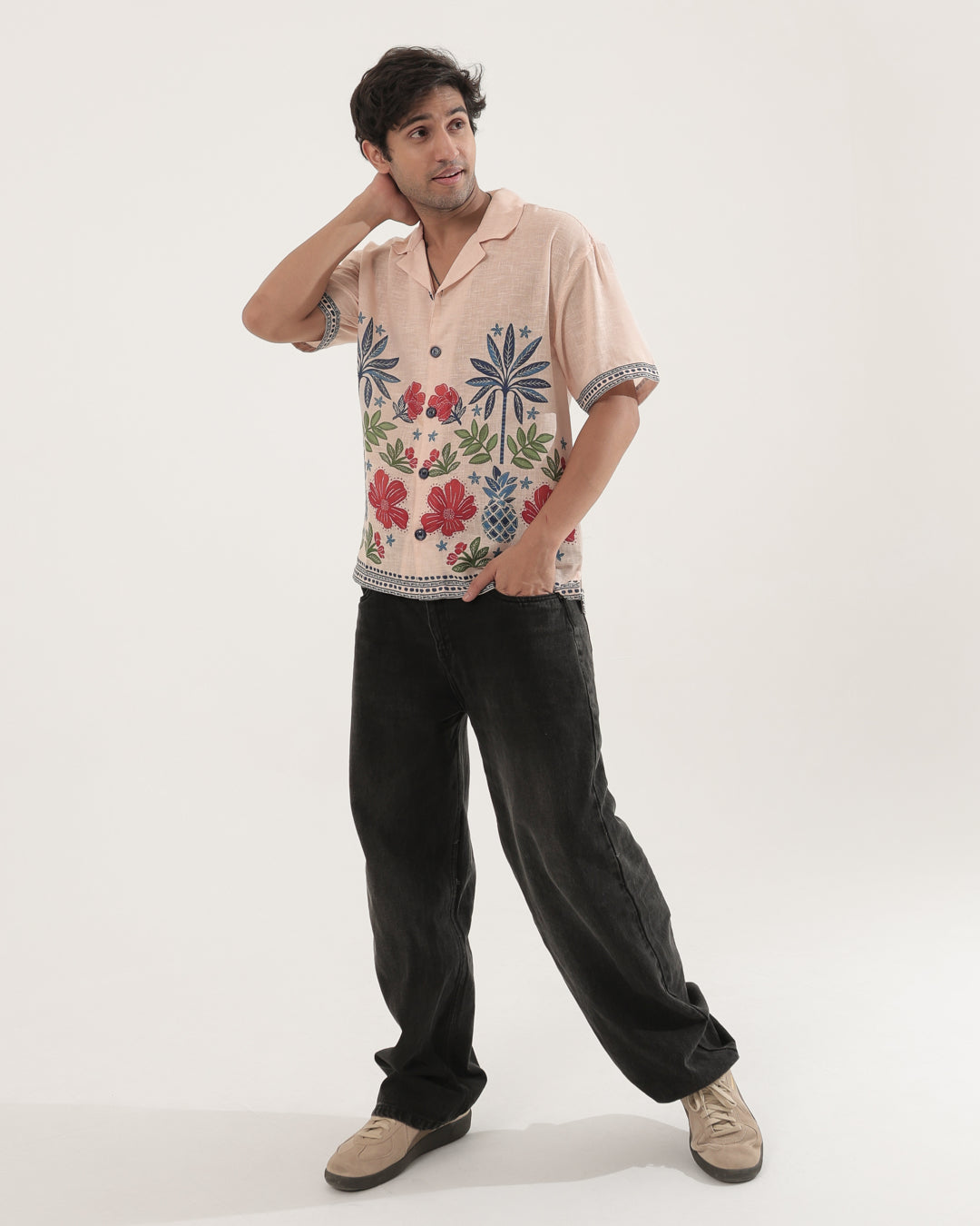 PEACH LINEN OVERSIZED SHIRT