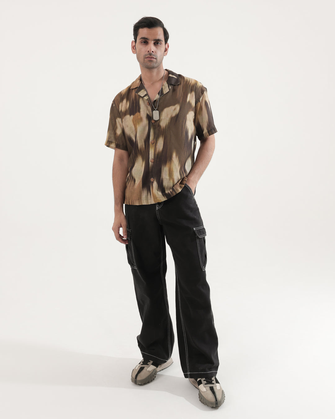 GREEN BLUR LINEN OVERSIZED SHIRT