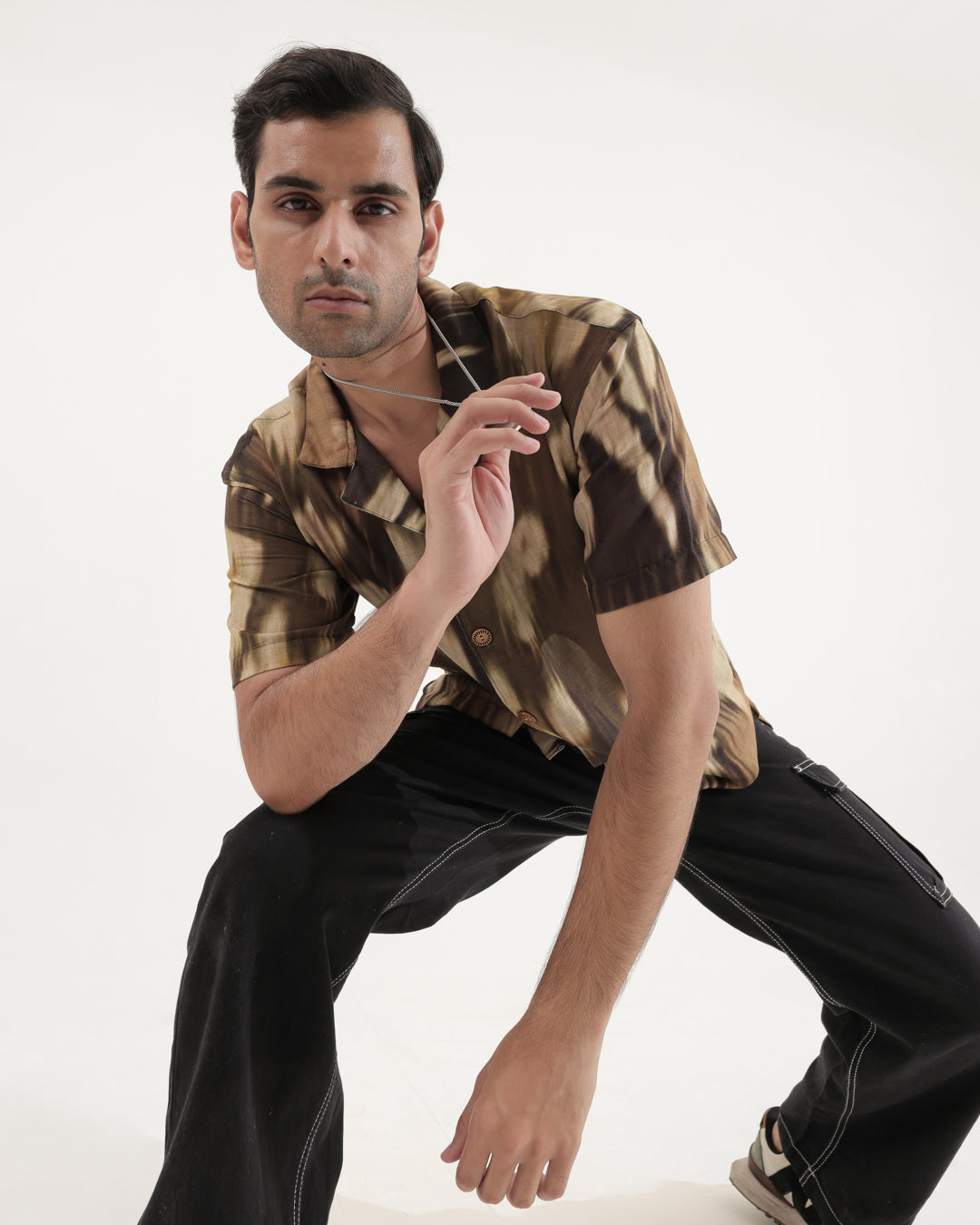 GREEN BLUR LINEN OVERSIZED SHIRT