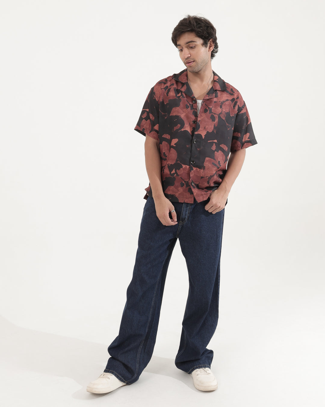 BROWN FLORAL LINEN OVERSIZED SHIRT