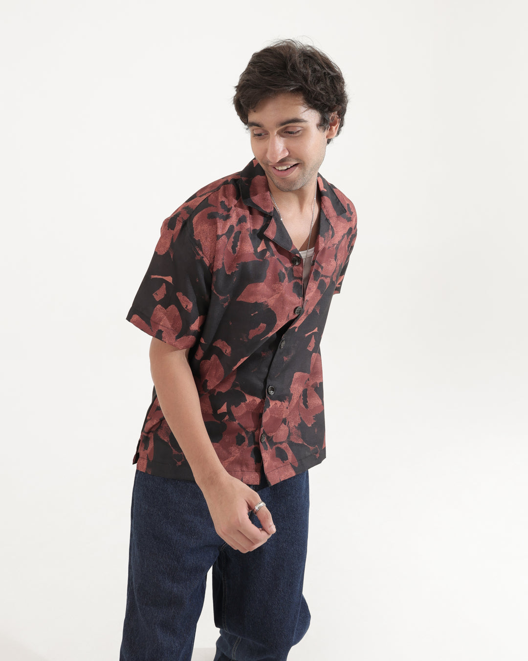 BROWN FLORAL LINEN OVERSIZED SHIRT