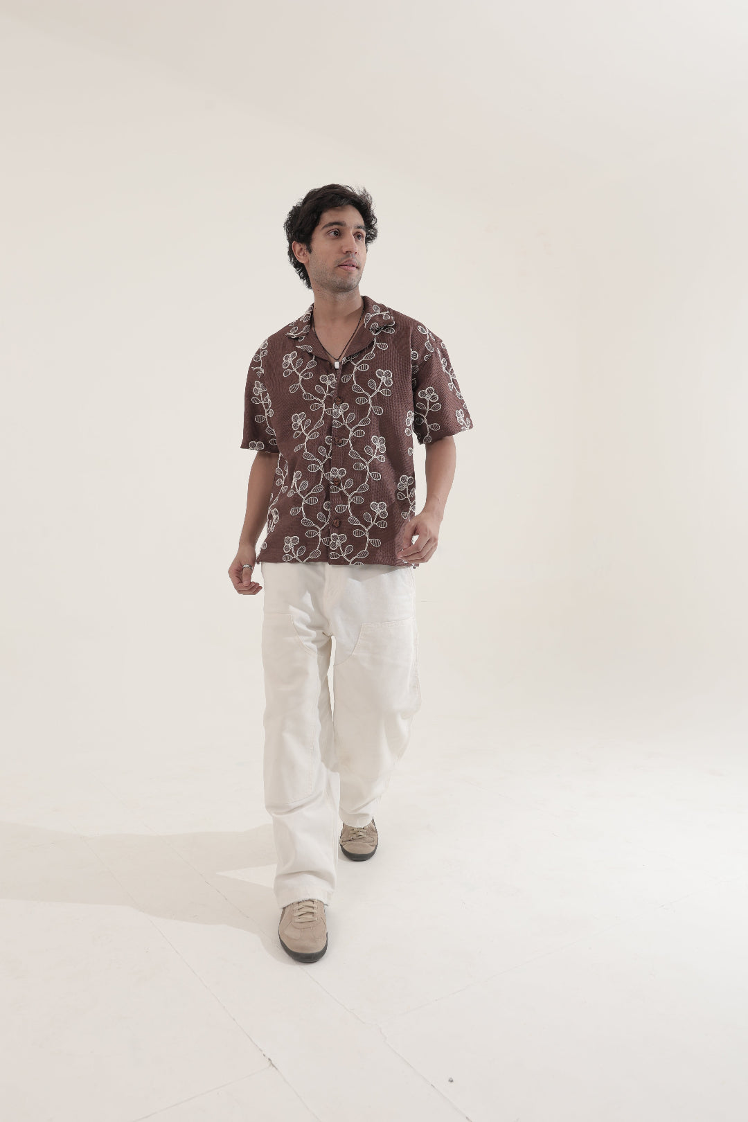 PETAL WORK BROWN EMBROIDERED SHIRT