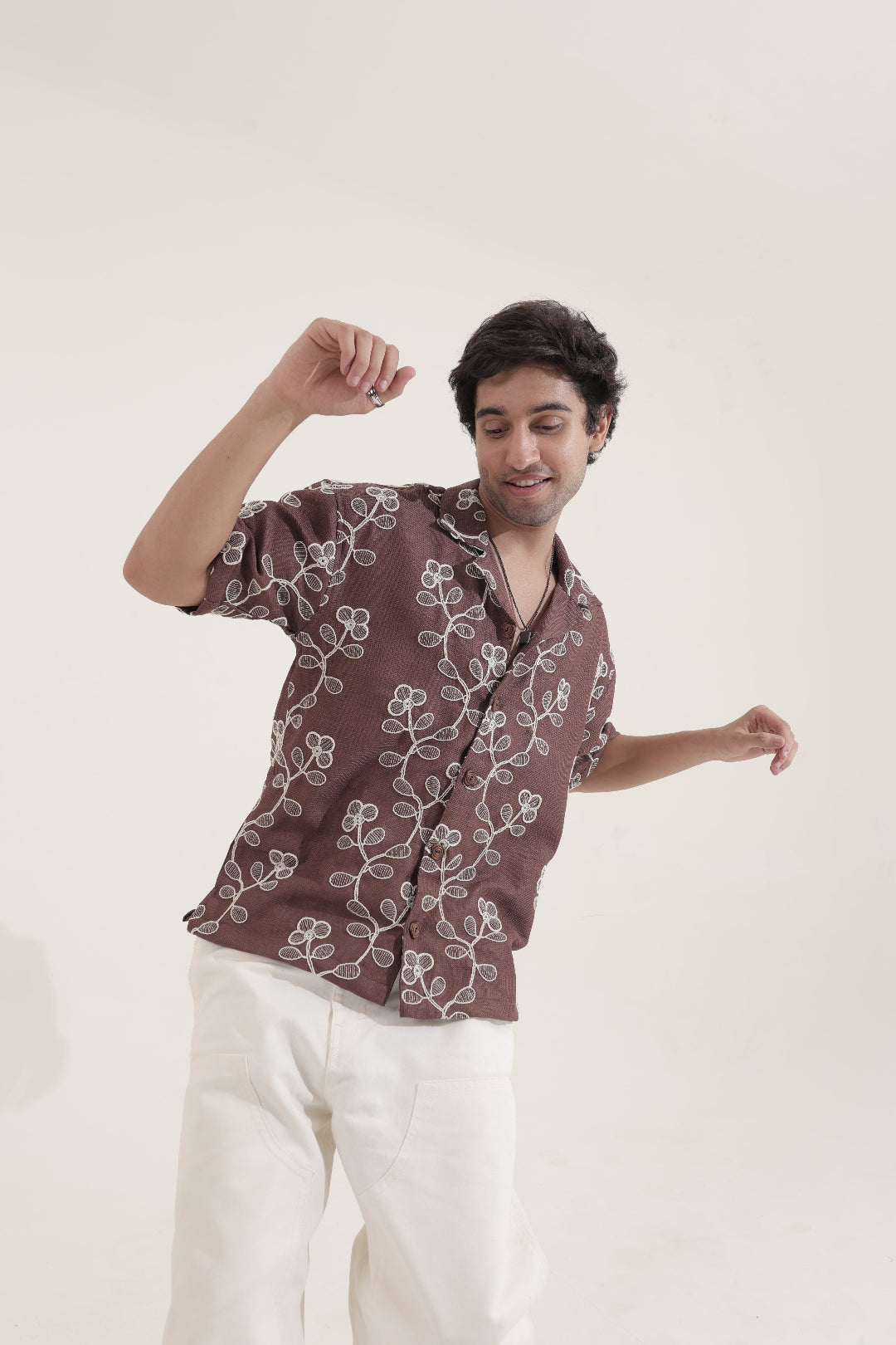 PETAL WORK BROWN EMBROIDERED SHIRT
