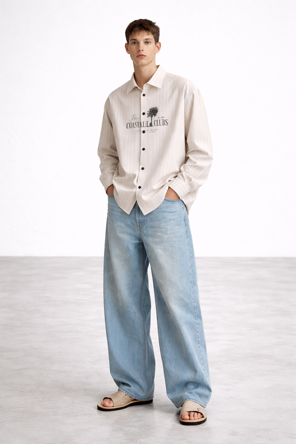 BROWN STRIPED LINEN FULL SLEEVE SHIRT