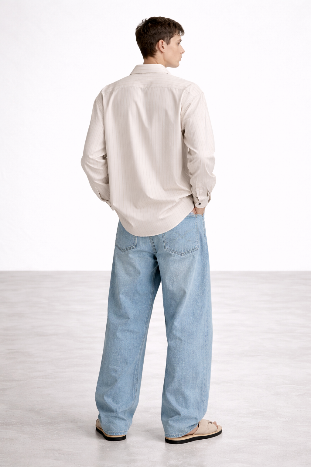 BROWN STRIPED LINEN FULL SLEEVE SHIRT