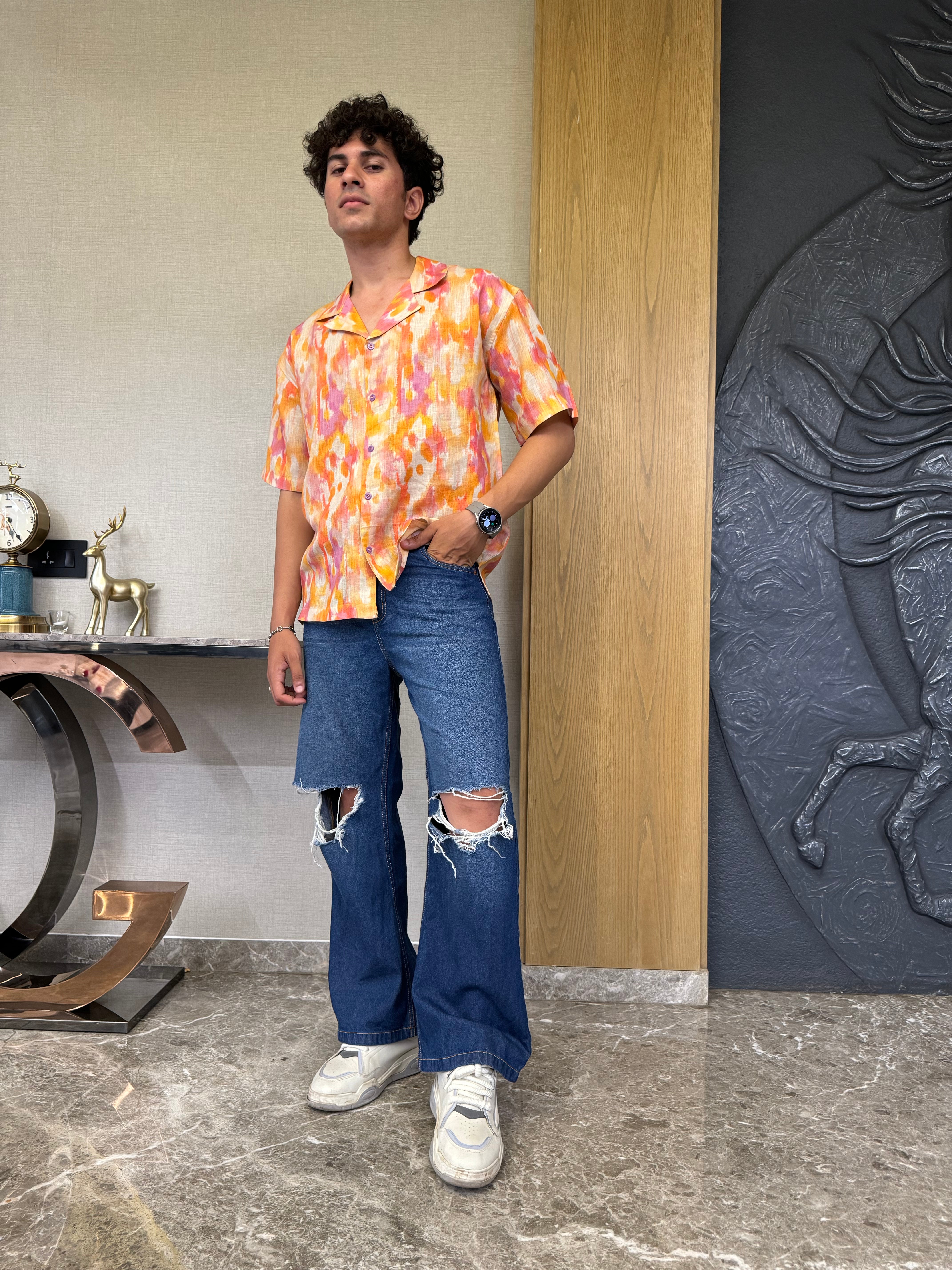 EKAT ABSTRACT ORANGE OVERSIZED SHIRT