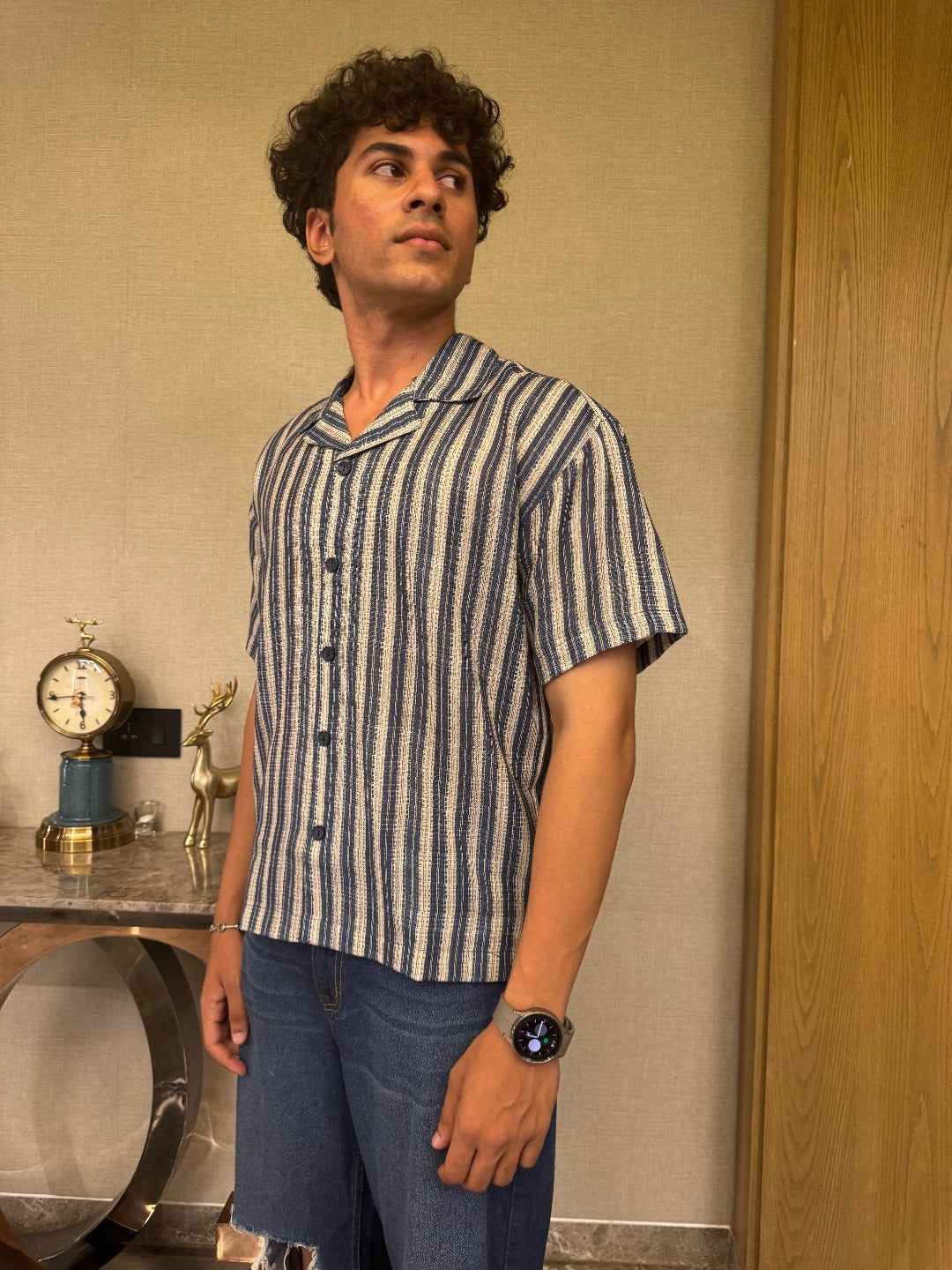 STRIPED KNIT PRINTED OVERSIZED SHIRT