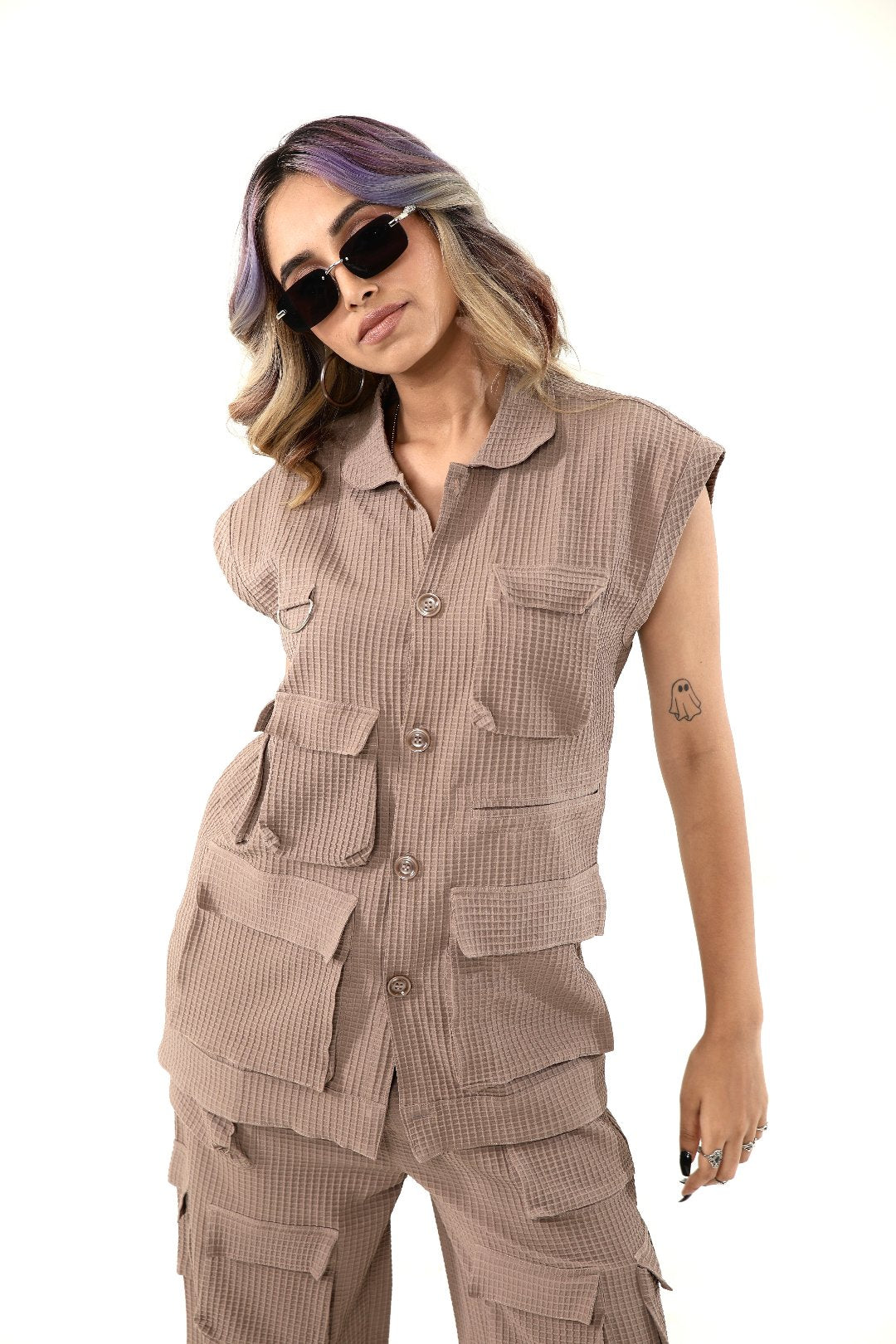 MULTI UTILITARIAN UNISEX SHIRT BROWN