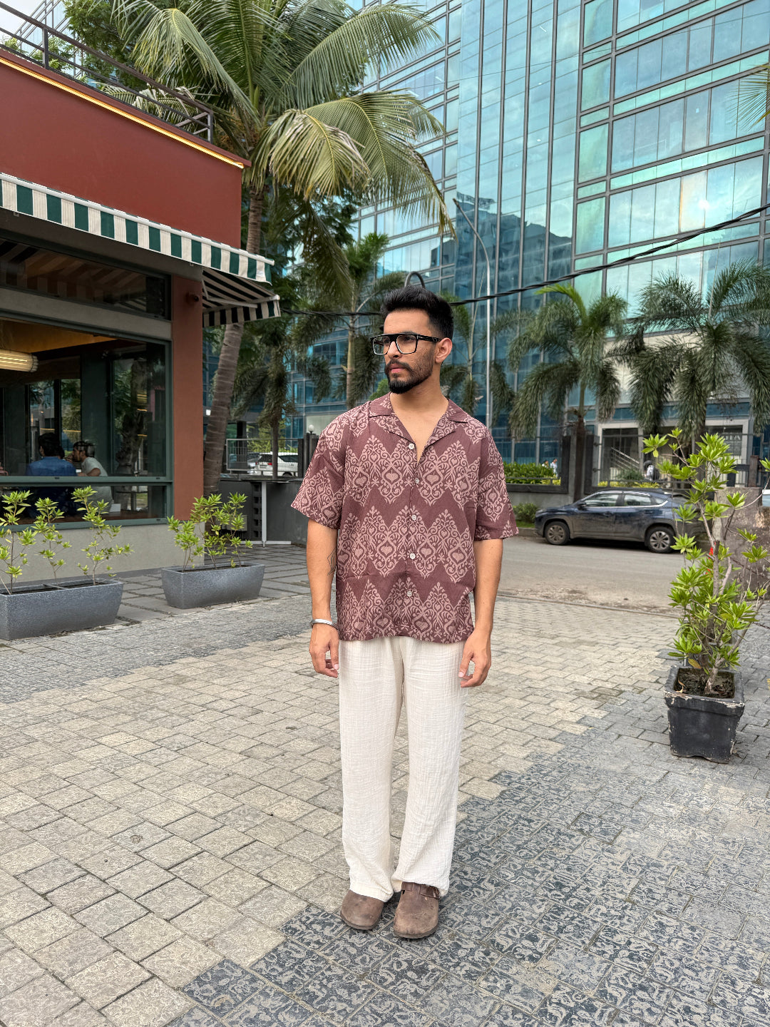 BROWN HERITAGE PRINT SHIRT