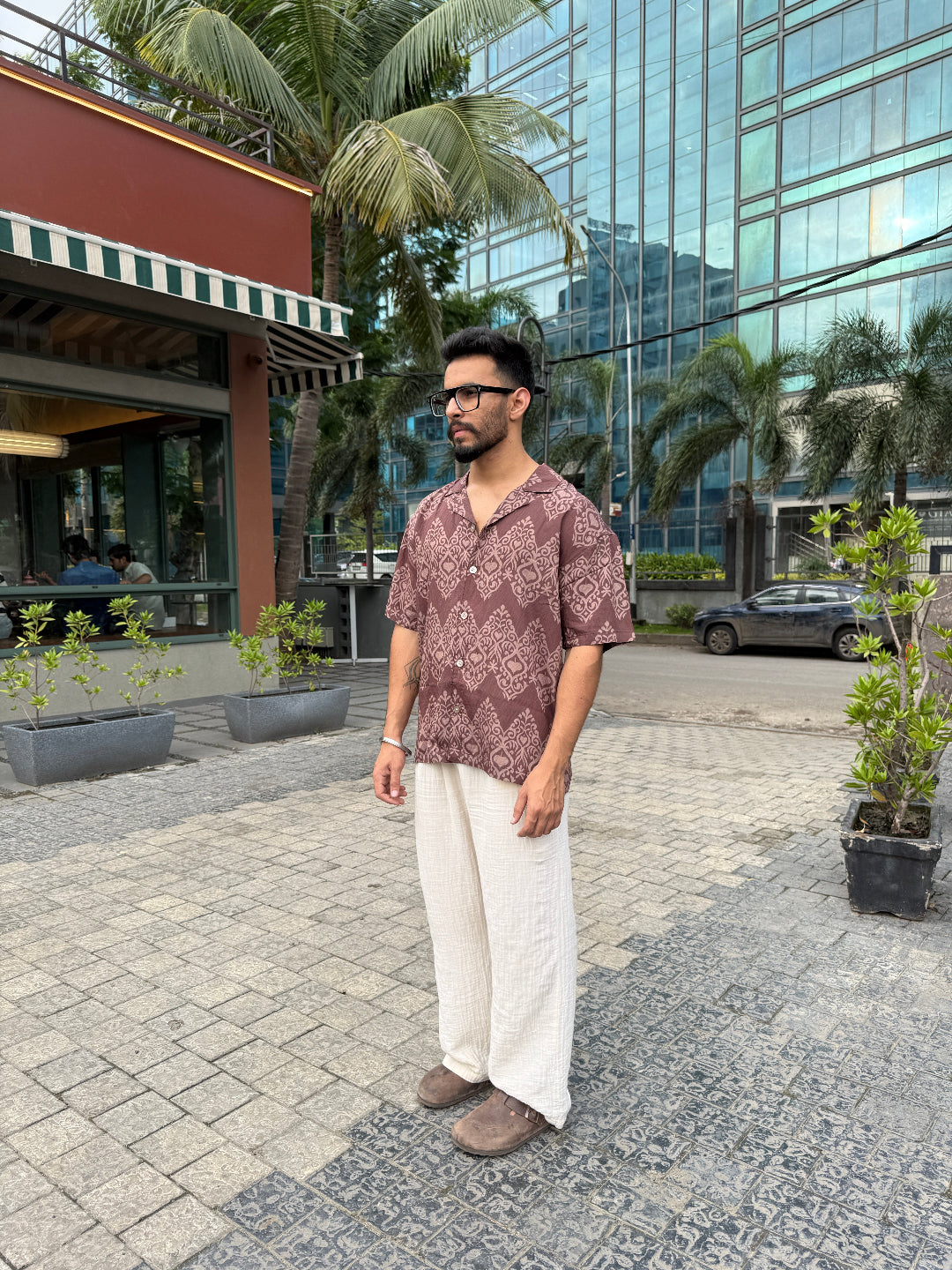 BROWN HERITAGE PRINT SHIRT