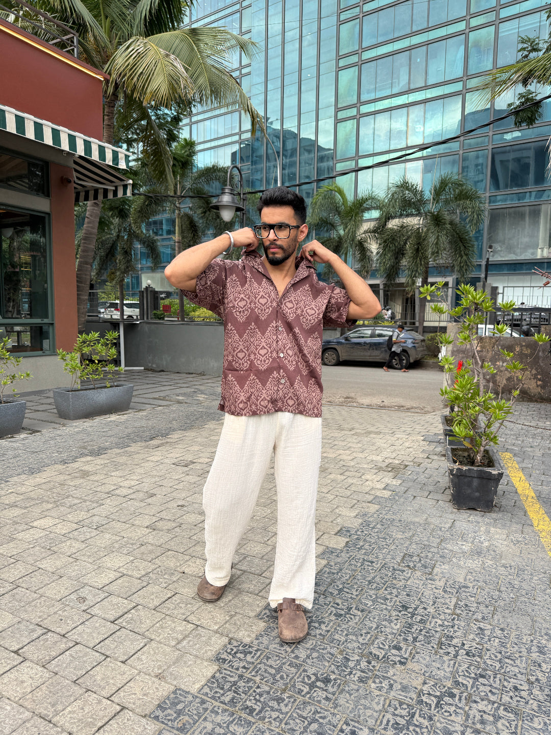 BROWN HERITAGE PRINT SHIRT