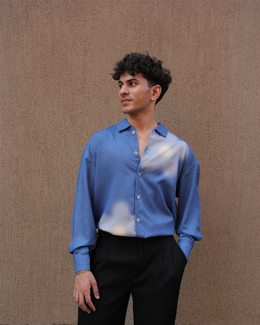 BLUR FLOWER BLUE FULL SLEEVE SHIRT