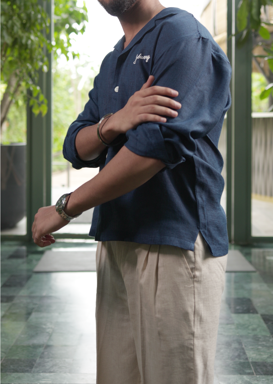 LINEN OVERSIZED NAVY BLUE UNISEX SHIRT