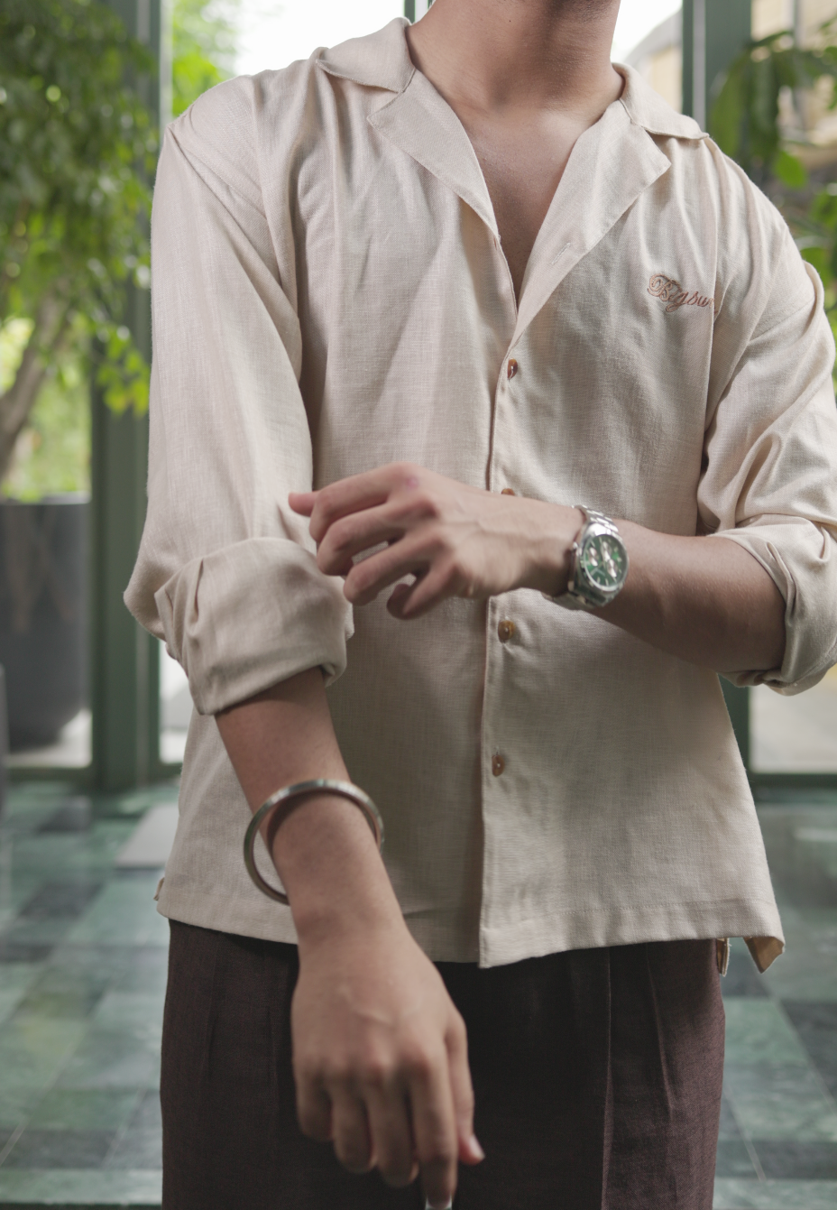 LINEN OVERSIZED COFFEE UNISEX SHIRT