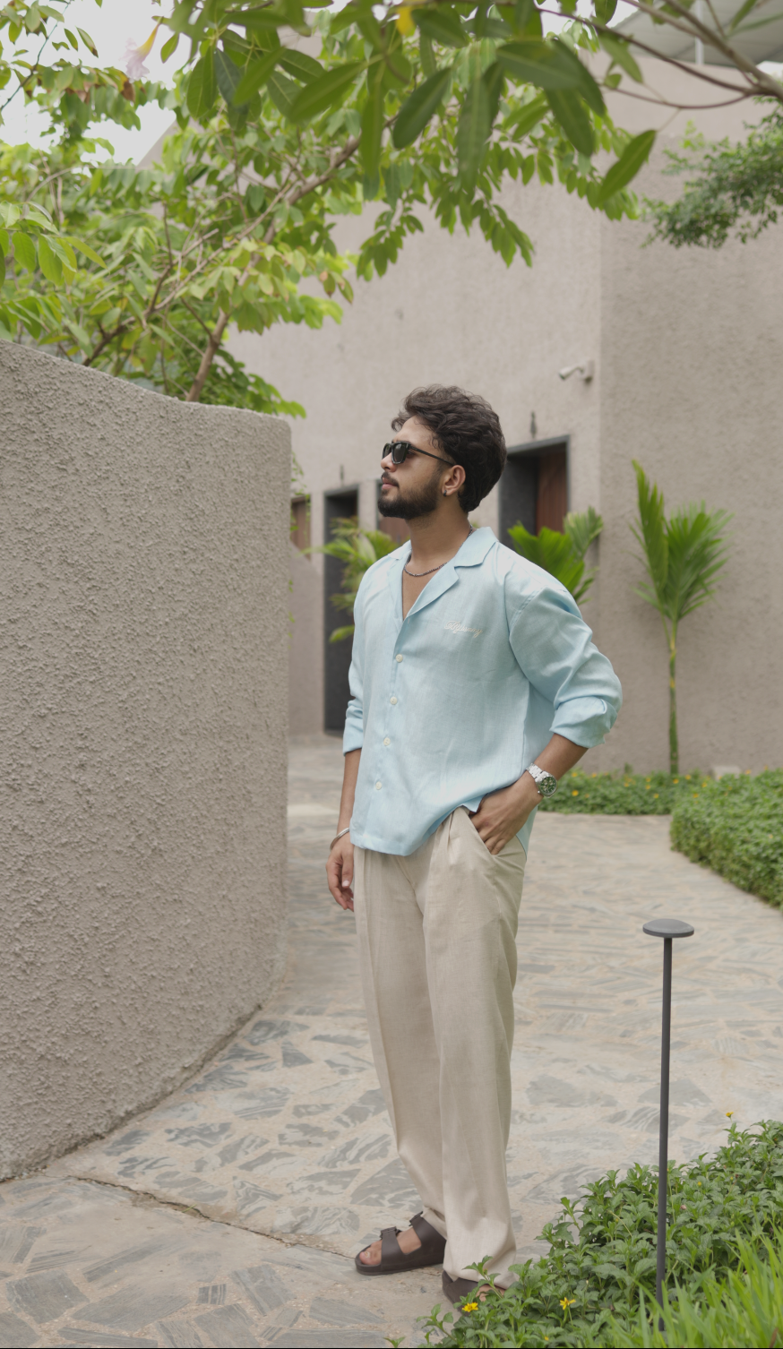 LINEN OVERSIZED SKY BLUE UNISEX SHIRT