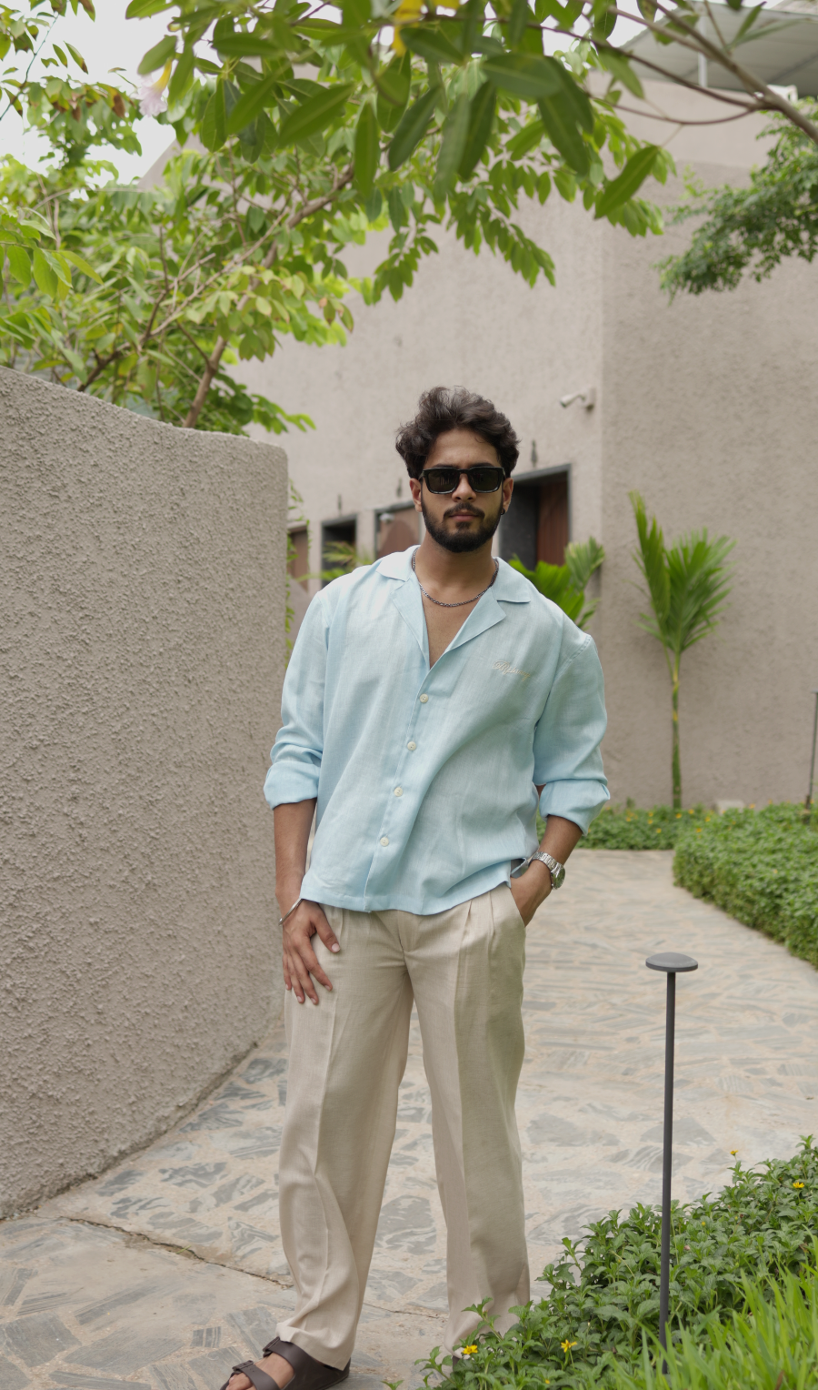 LINEN OVERSIZED SKY BLUE UNISEX SHIRT