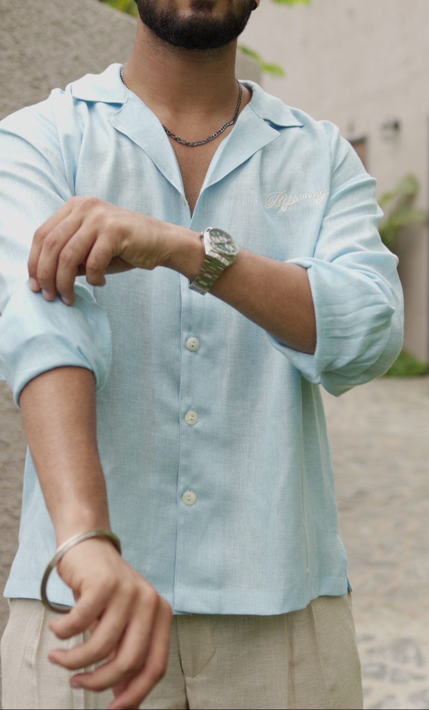 LINEN OVERSIZED SKY BLUE UNISEX SHIRT