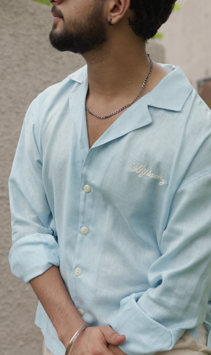 LINEN OVERSIZED SKY BLUE UNISEX SHIRT