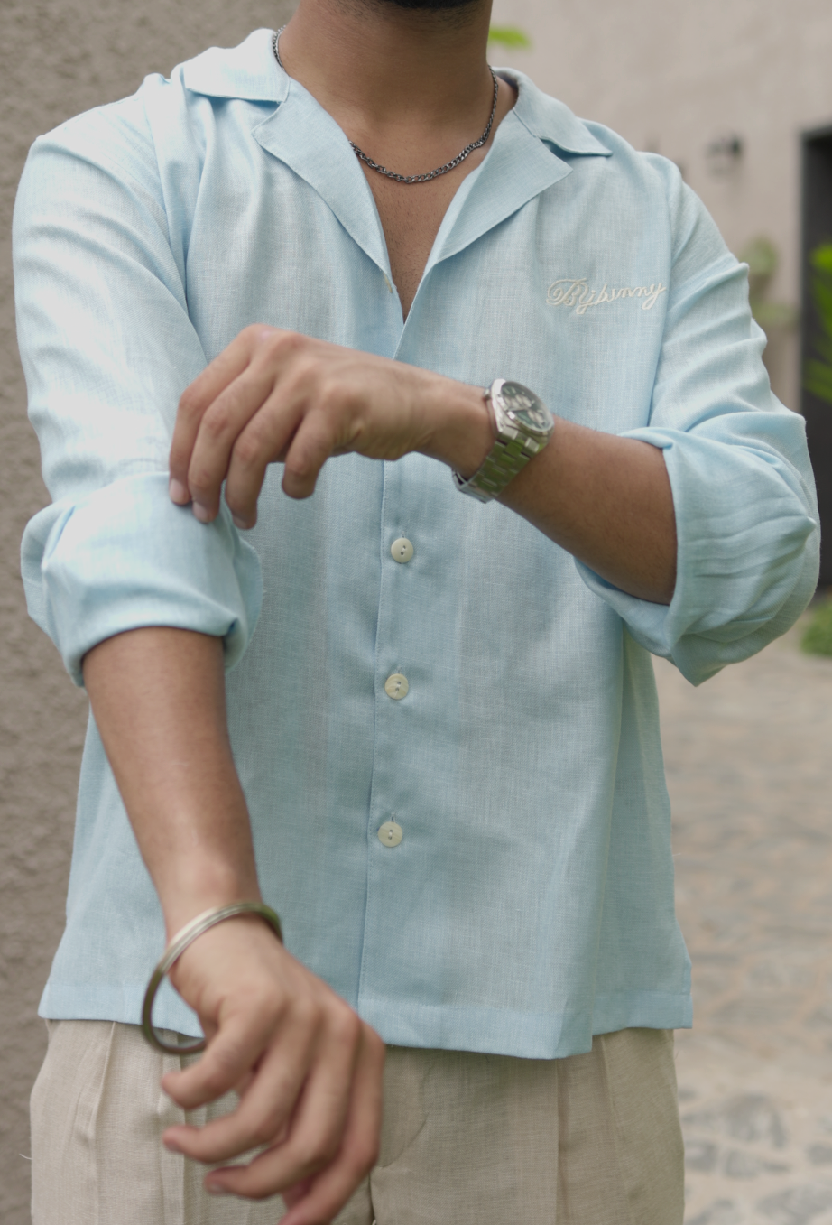 LINEN OVERSIZED SKY BLUE UNISEX SHIRT