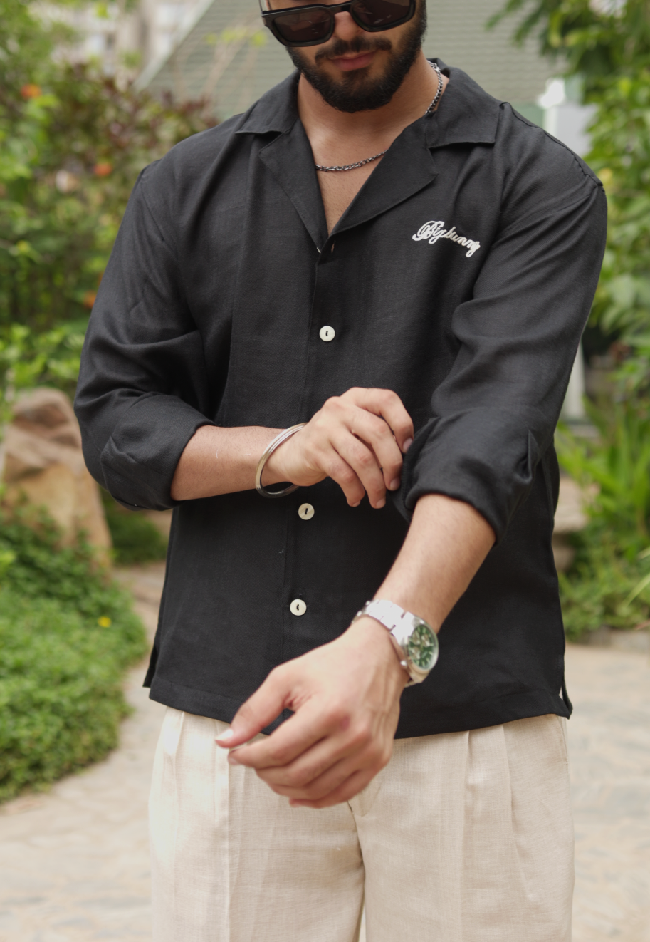 LINEN OVERSIZED BLACK UNISEX SHIRT