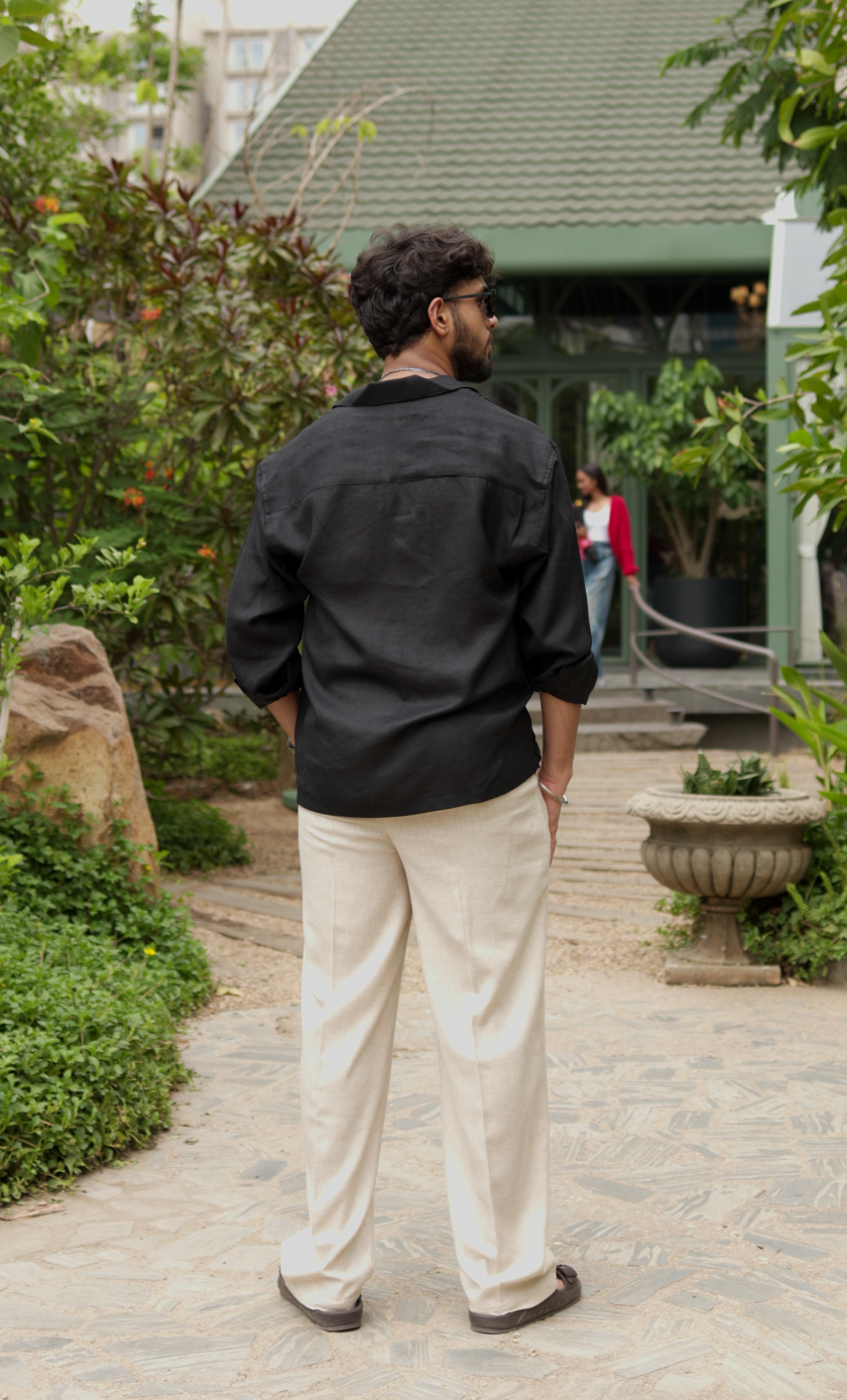LINEN OVERSIZED BLACK UNISEX SHIRT