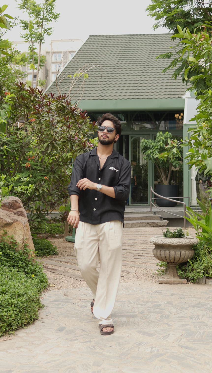 LINEN OVERSIZED BLACK UNISEX SHIRT