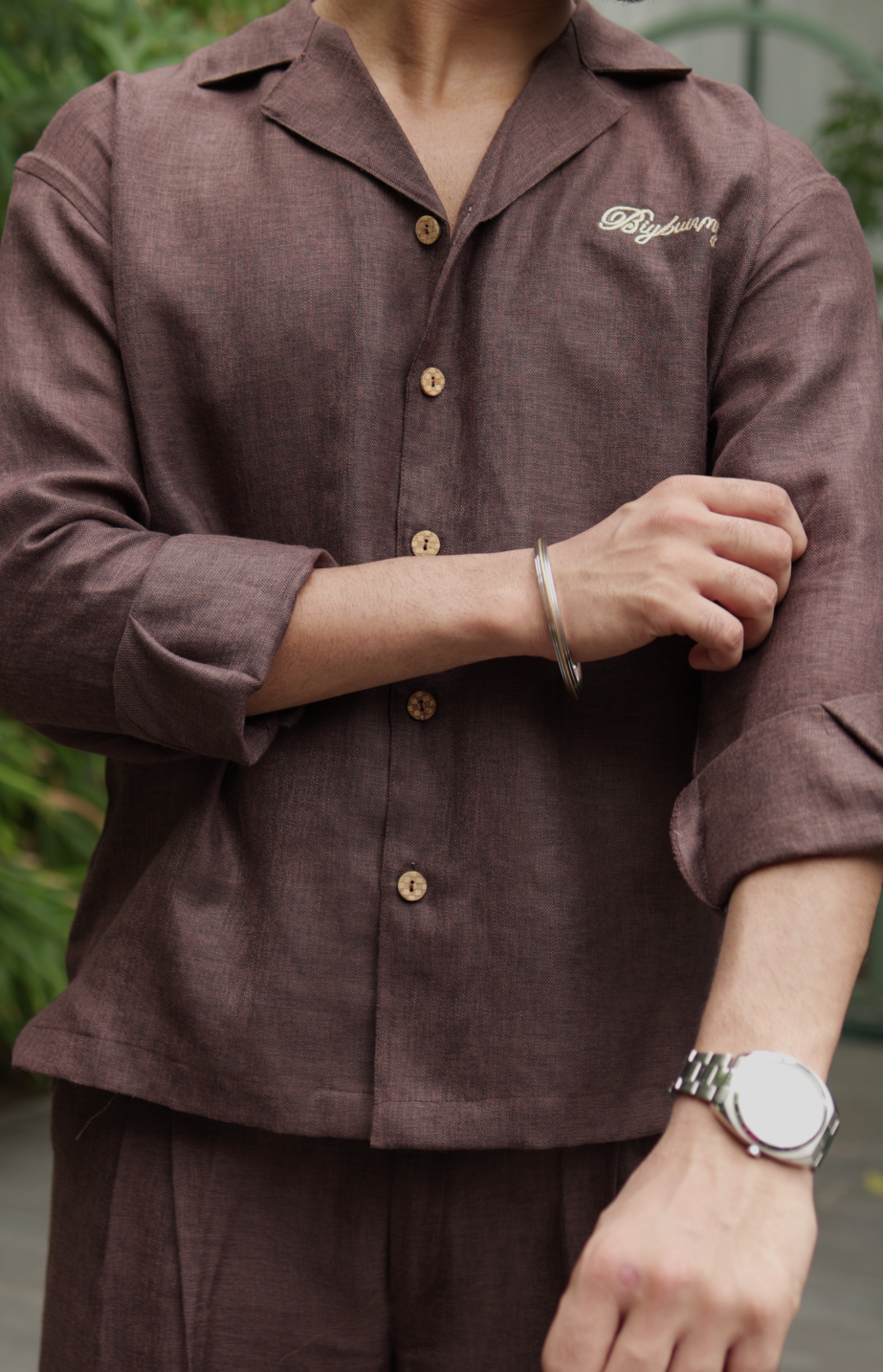 LINEN OVERSIZED COFFEE UNISEX SHIRT