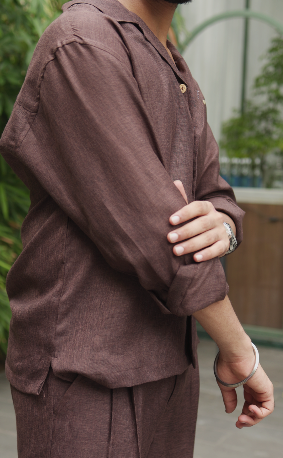 LINEN OVERSIZED COFFEE UNISEX SHIRT