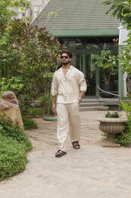 LINEN OVERSIZED COFFEE UNISEX SHIRT