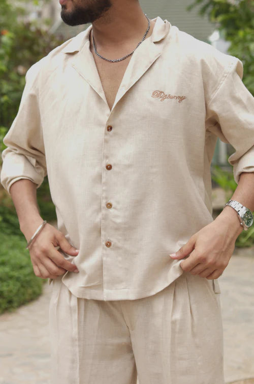 LINEN OVERSIZED BEIGE UNISEX SHIRT