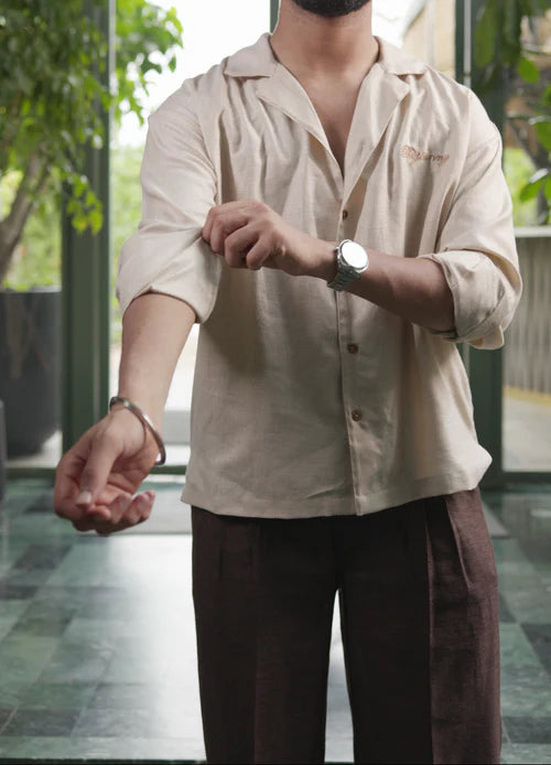 LINEN OVERSIZED BEIGE UNISEX SHIRT