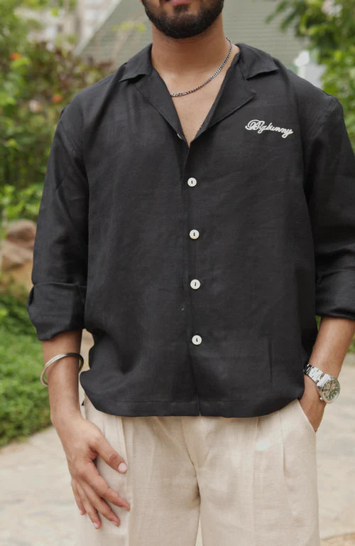 LINEN OVERSIZED COFFEE UNISEX SHIRT