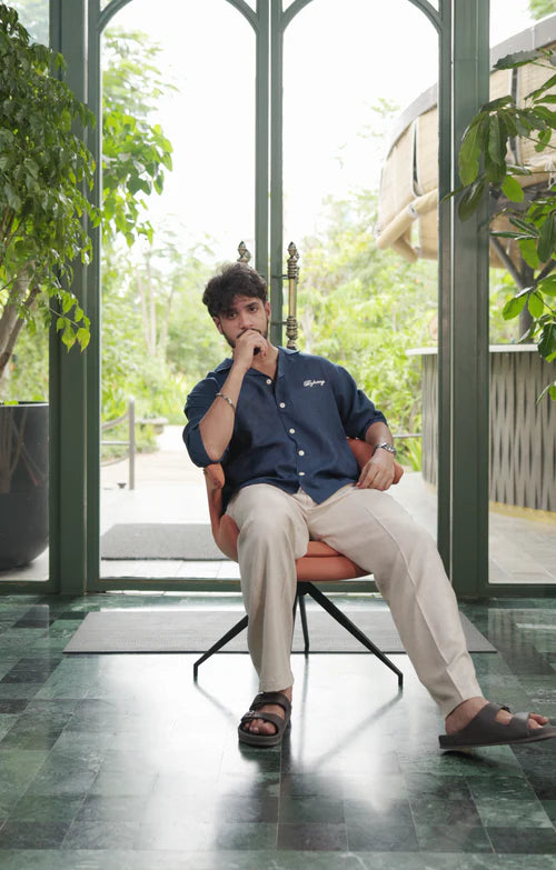 LINEN OVERSIZED NAVY BLUE UNISEX SHIRT