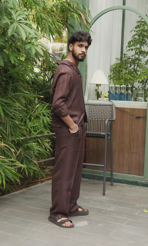 LINEN OVERSIZED COFFEE UNISEX SHIRT