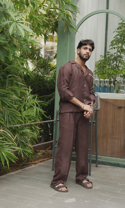 LINEN OVERSIZED COFFEE UNISEX SHIRT