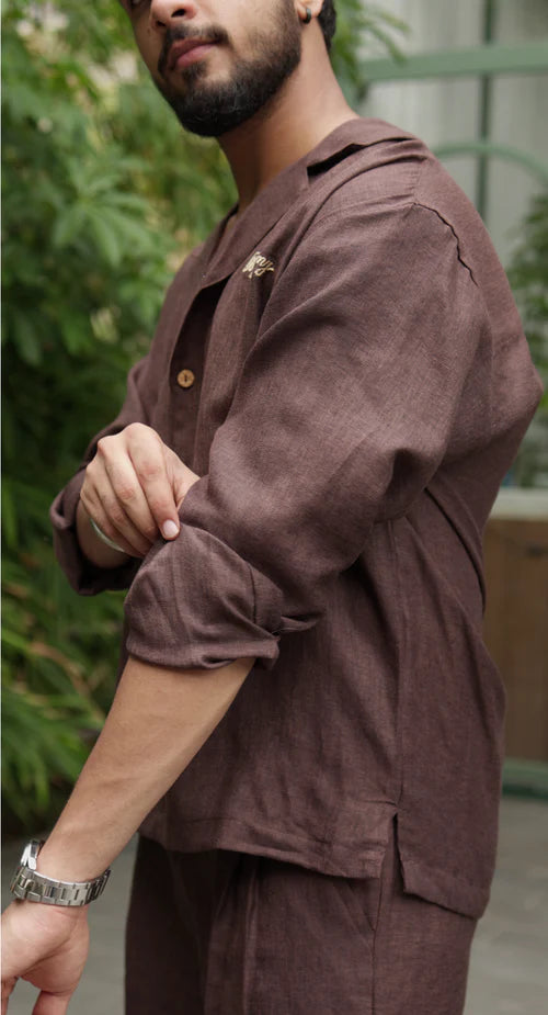 LINEN OVERSIZED COFFEE UNISEX SHIRT