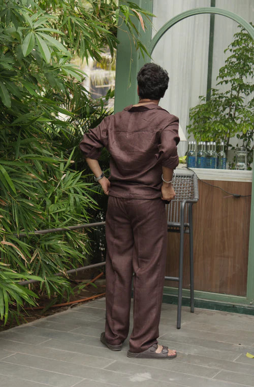 LINEN OVERSIZED COFFEE UNISEX SHIRT