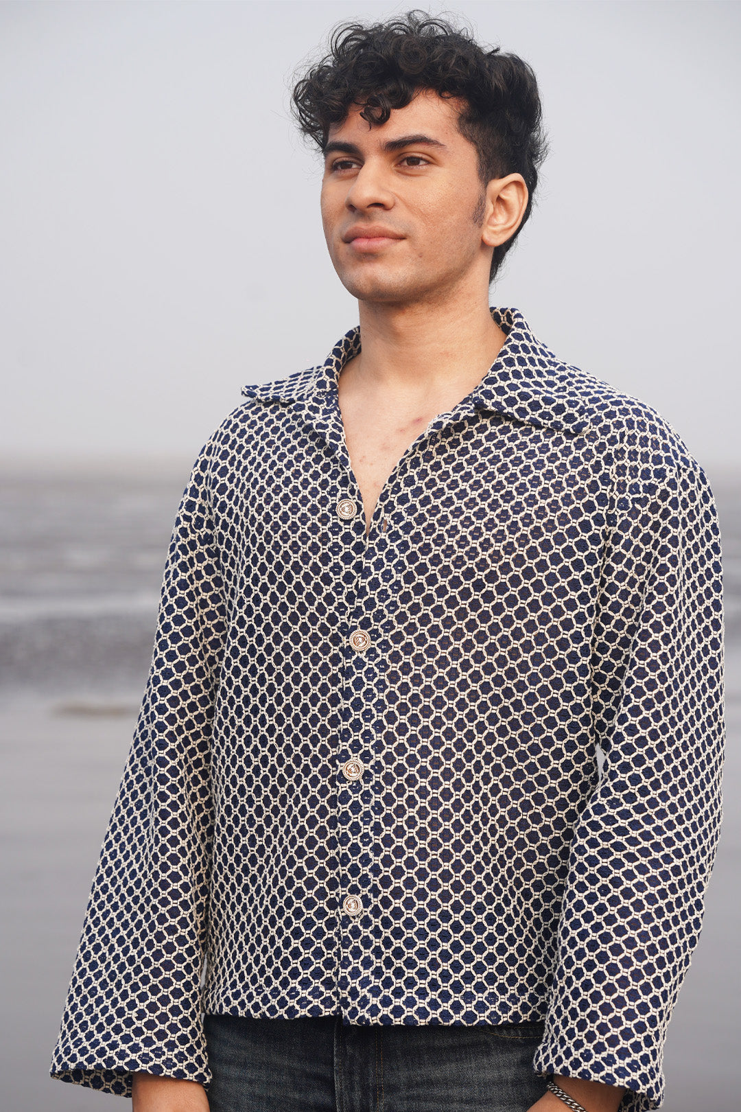 CLARET BLUE CROCHET JACKET