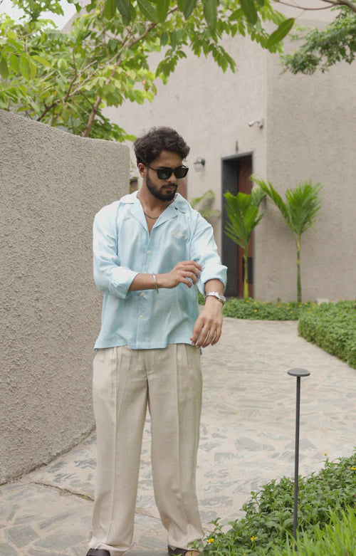 LINEN OVERSIZED SKY BLUE UNISEX SHIRT