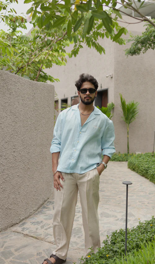 LINEN OVERSIZED NAVY BLUE UNISEX SHIRT